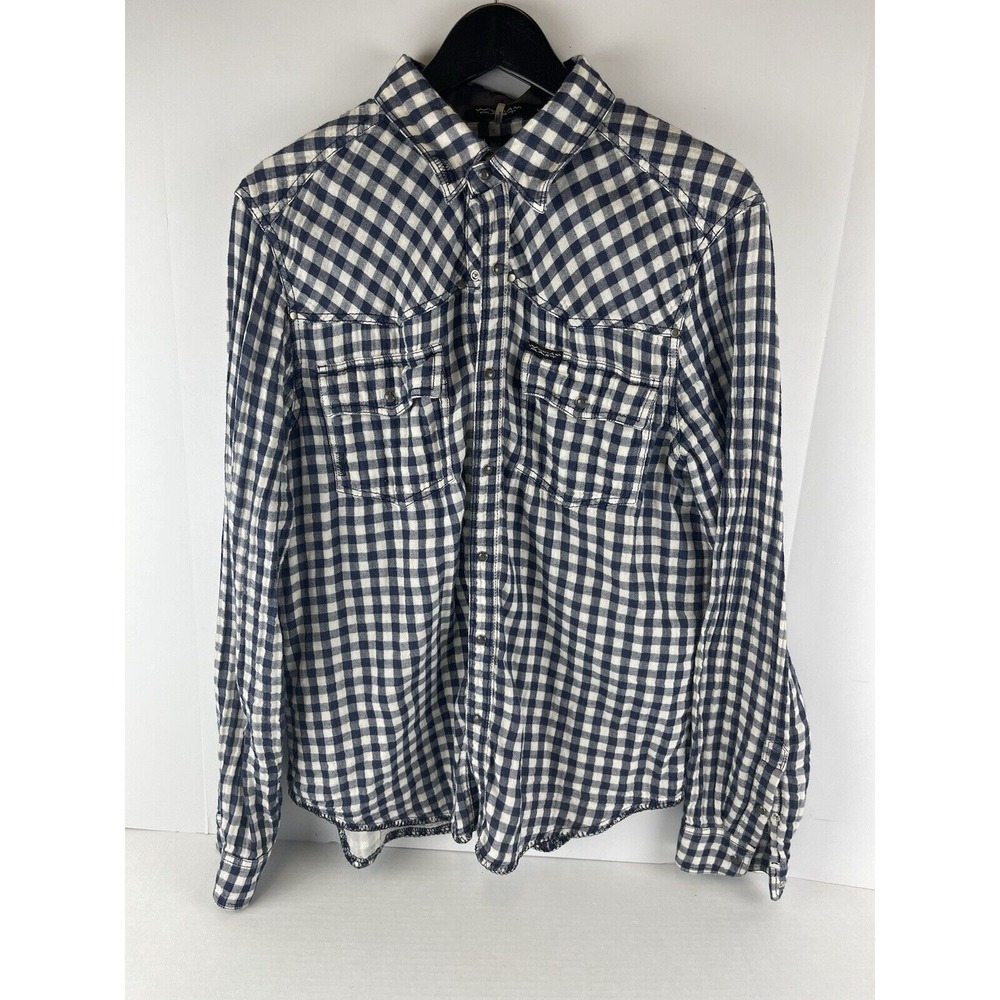 William Rast Pearl Snap Shirt Mens Size Large Long Sleeve‎ Blue Plaid